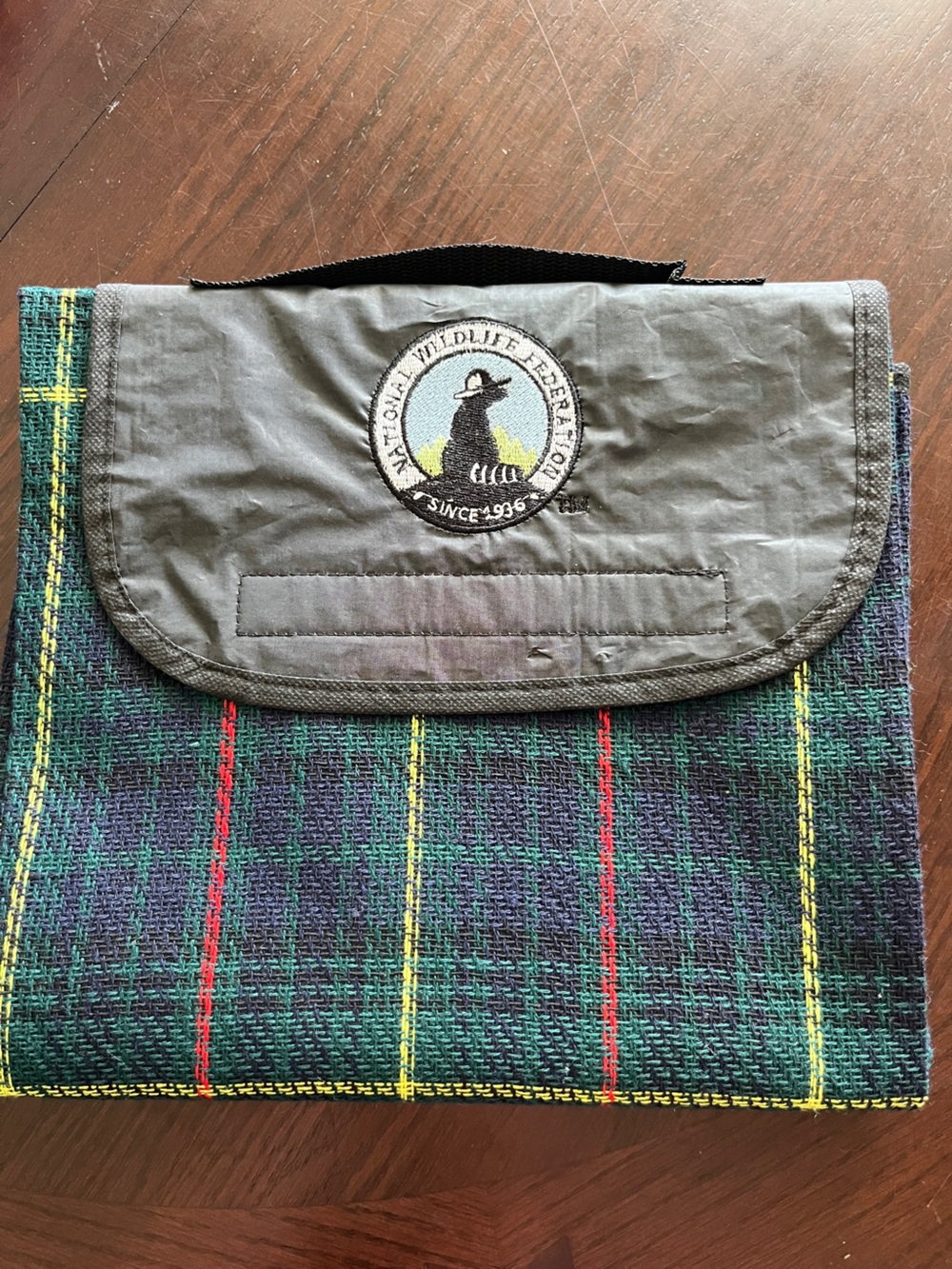 National Wildlife Federation foldable plaid picnic blanket classic tartan design